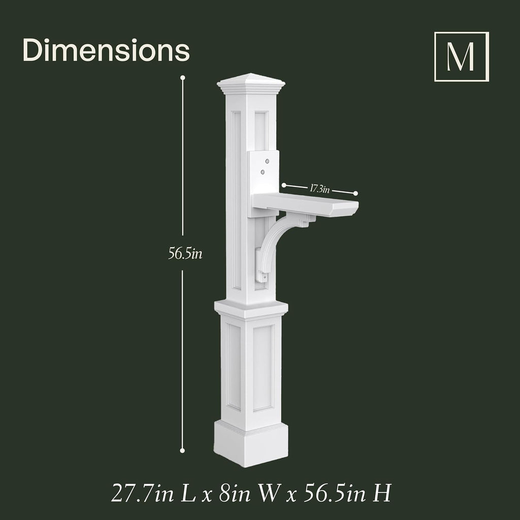 Newport Plus Decorative Mailbox Post, White | For post-mount mailboxes, Weather & fade resistant, All season, 15-year