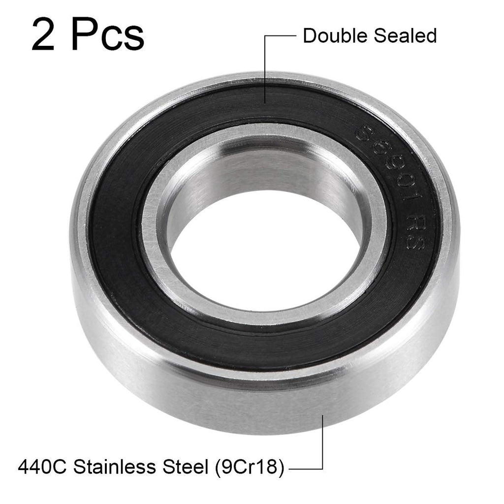 uxcell S6901-2RS Deep Groove Ball Bearings 12x24x6mm 440C Stainless Steel