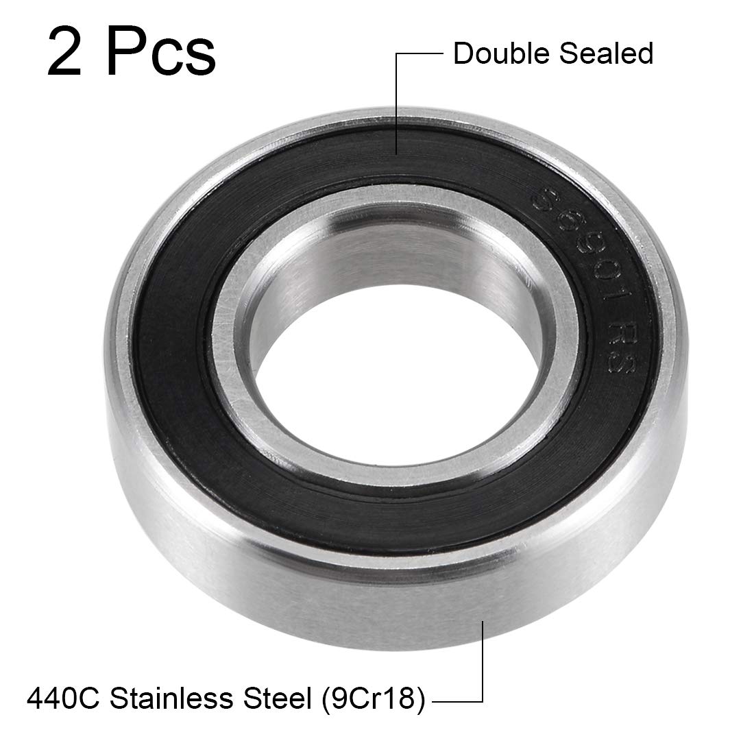 uxcell S6901-2RS Deep Groove Ball Bearings 12x24x6mm 440C Stainless Steel