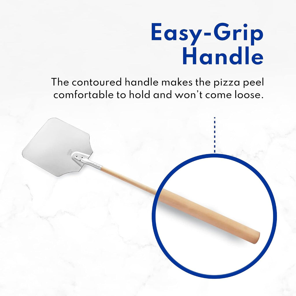 50158 Aluminum Pizza Peel, Wooden Handle, 12 x 14 inch Blade, 26 inch overall