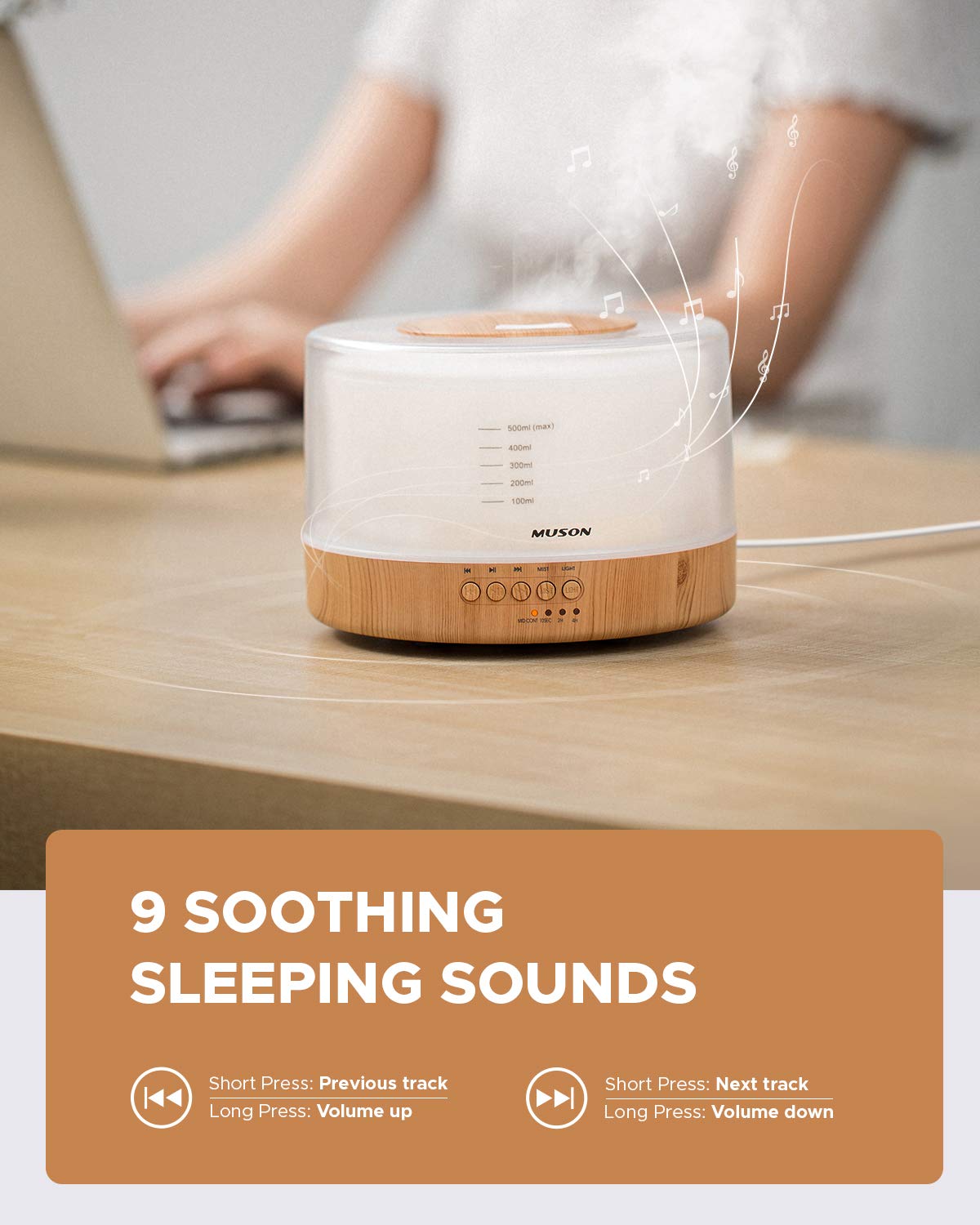 Essential Oil Diffuser Sound Machine Combo Diffuser for Aromatherapy Fragrant Oil Cool Mist Humidifier with Natural