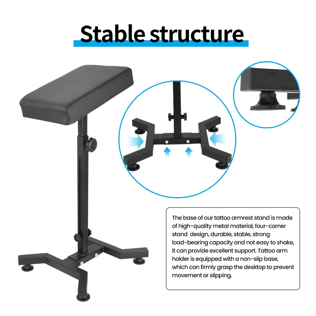 Tattoo Armrest Stand, Tattoo Arm Rest Stand Adjustable, Tiltable Thickened Black Leather Cushion, Stable Four Corner