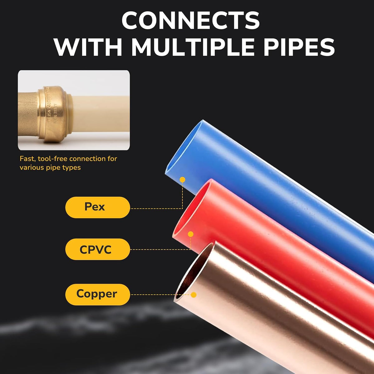 1/2" Pex Tee Pushfit, Push to Connect Brass Plumbing Fitting for Copper, CPVC, PEX Pipe, Brass Pex Fitting with