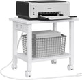 Printer Stand, 2 Tier Rolling Printer Cart with Charging Station | Small Under Desk Printer Table with Wheels for