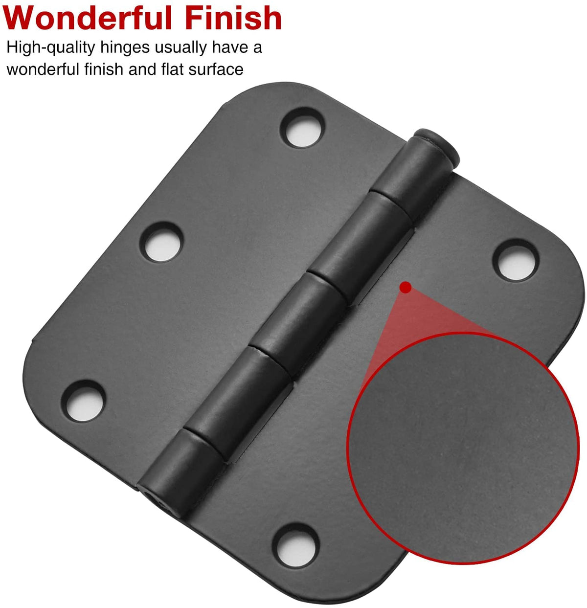 3 1/2" Matte Black Door Hinges 3.5 Inch Rounded Flat 24 Pack