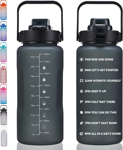 64oz,100oz,128oz Large Motivational Water Bottle with Time Marker, Leakproof & BPA Free Half Gallon Big Water Bottle