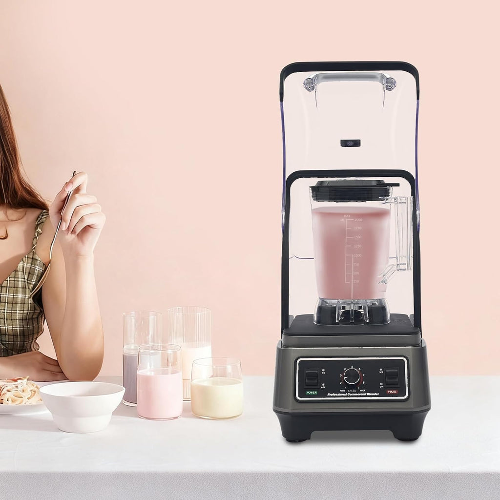 Professional Blender with Shield Quiet Sound Enclosure, 1600W Soundproof Commercial Blender 67oz Large Capacity for
