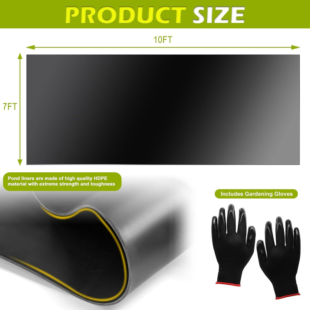 7 X 10 FT Pond Liner, 20 Mil HDPE Pond Liners for Outdoor Ponds