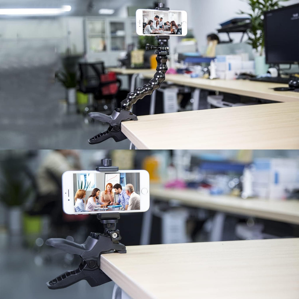 Phone Holder Desk Gooseneck Mount, Cell Phone Clamp Clip for Pole, Mount Stand, Compatible for iPhone 17 iPhone 16