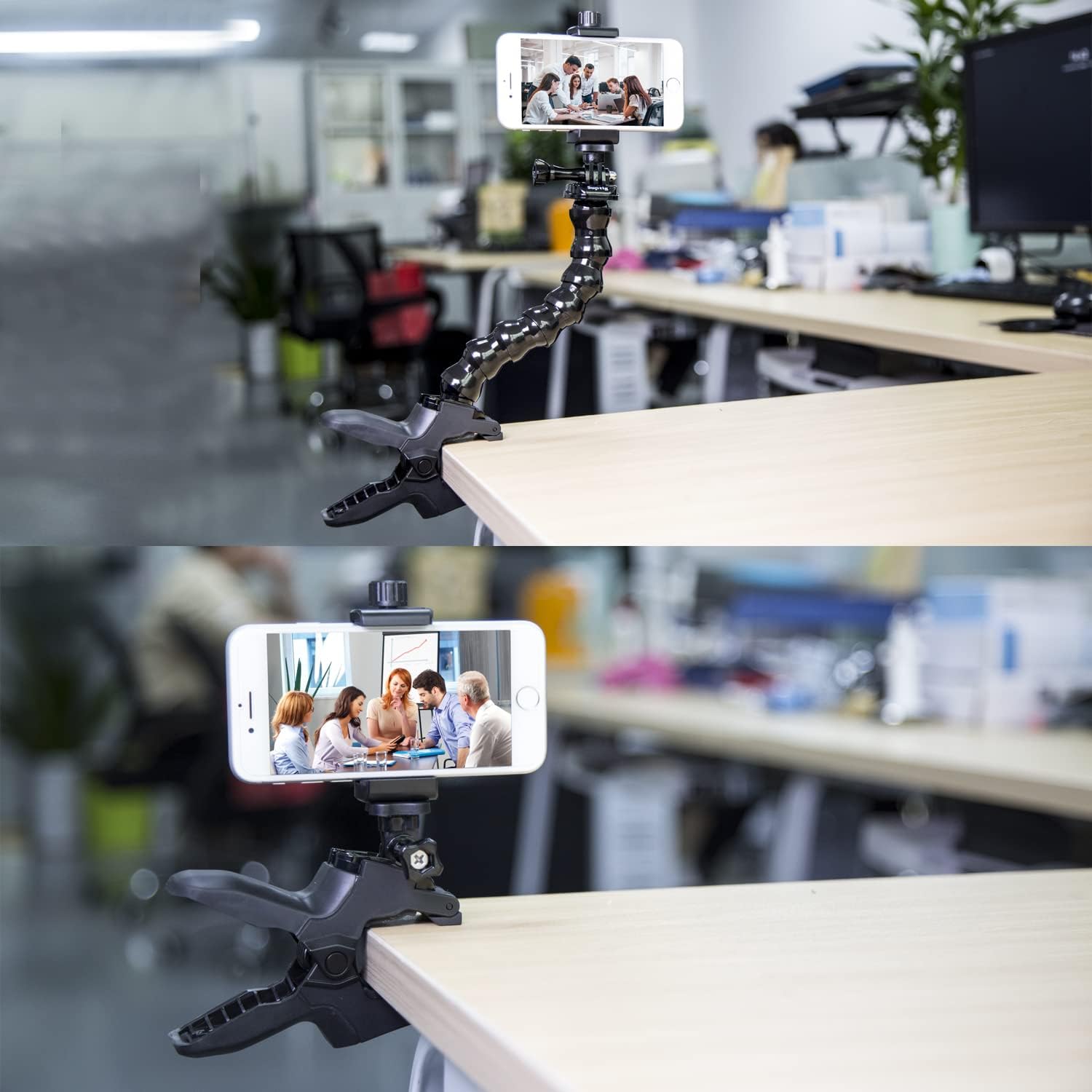 Phone Holder Desk Gooseneck Mount, Cell Phone Clamp Clip for Pole, Mount Stand, Compatible for iPhone 17 iPhone 16
