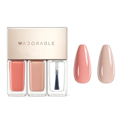 Peel-Off Nail Polish 3pc Set – Peach & Pale Peach + Clear Top Coat | Halal, Water-Based, Breathable, Non-Toxic, 0.51