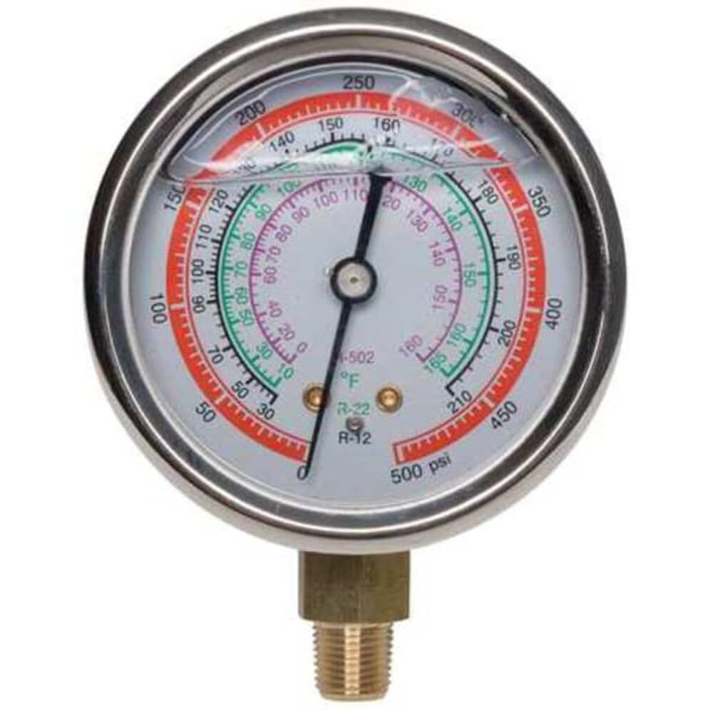 Dayton Gauge,2-3/4 in Dia,High Side,Red,500 psi 4PDK1-1 Each