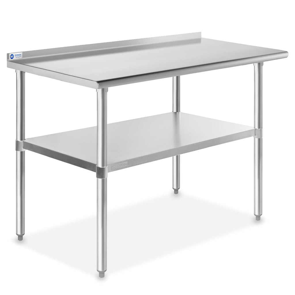 Stainless Steel Kitchen Prep Table 48 x 24 Inches with Backsplash & Under Shelf, NSF Commercial Work Table for