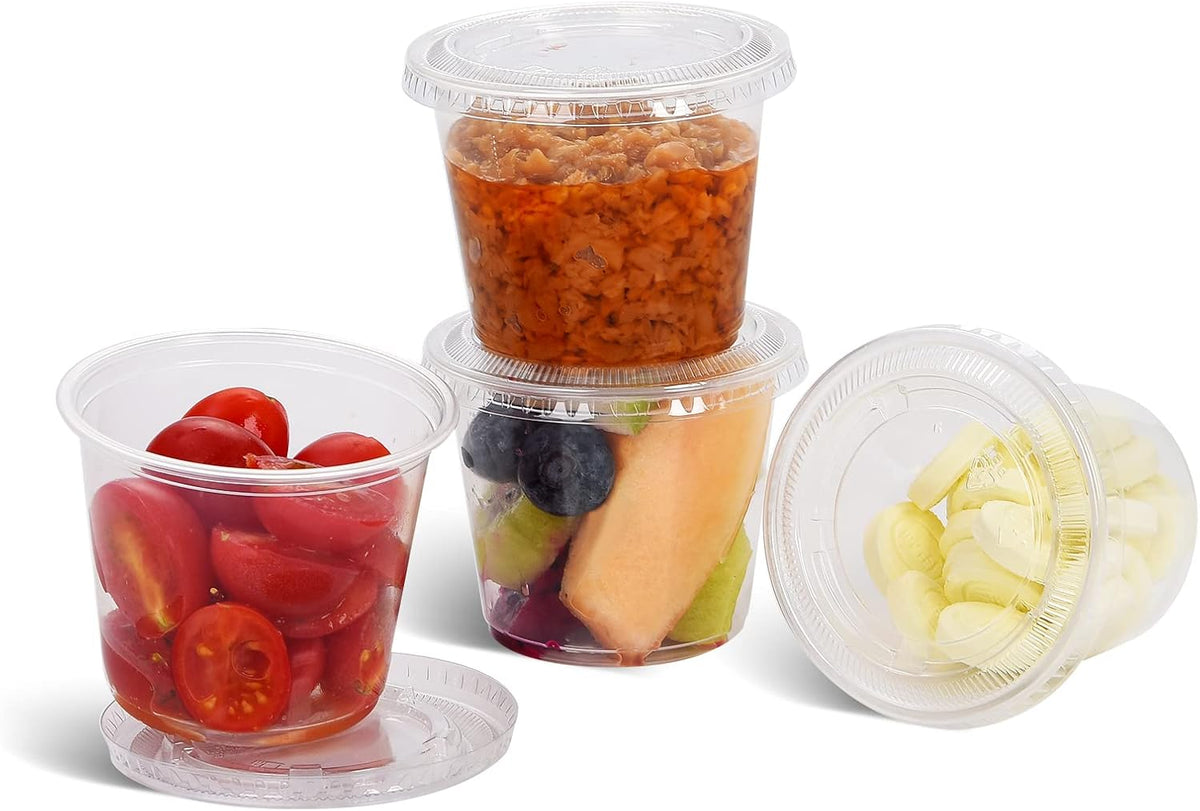 [5.5 OZ, 50 Sets] EDI Clear Disposable Plastic Portion Cups with Leakproof Lids | Jello Shot/Souffle Cups| Condiment