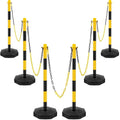 6 Sets 34 Inch Delineator Post Parking Cone Barrier,Yellow,Black | Plastic Stanchion Base 6.6 Ft Chain, Reflective