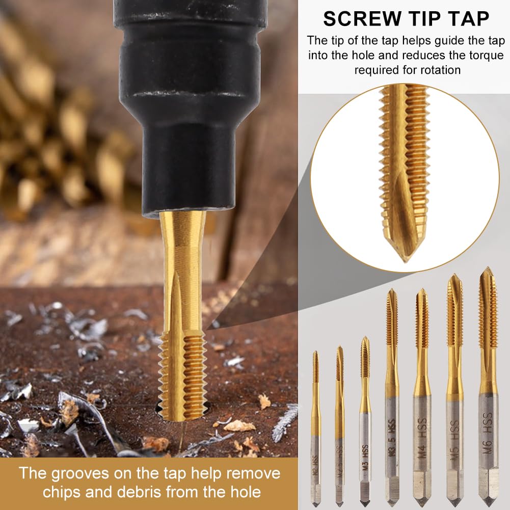 7 Pack Metric Thread Tap Set, Spiral Point Tap Set