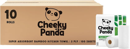 Bamboo Paper Towels Bulk | 10 x 100 Sheet Paper Towels Rolls | 1000 x 2 Ply Paper Towel Sheets | Strong and Sustainable
