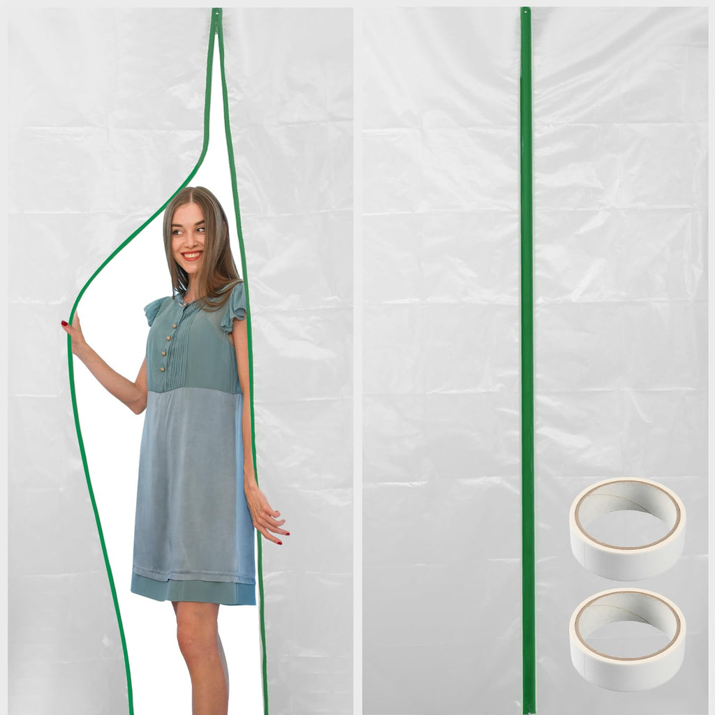 (2-Pack) Plastic Zipper Door Dust Protector, 4 ft x 7 ft Heavy-Duty Plastic Sheeting with Green Zipper Door Dust