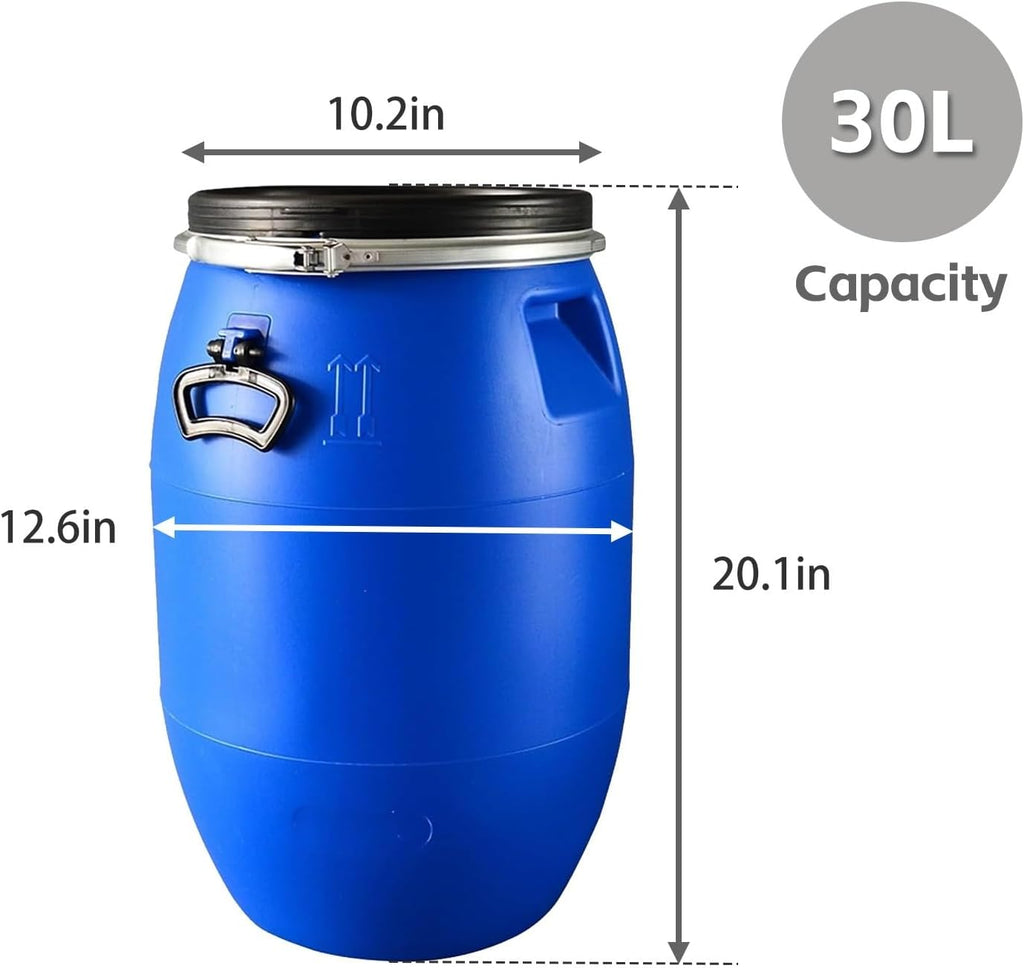 Blue Plastic Drum, Food Grade Barrel with Lid, for Shipping and Storage, Air Tight Design, Water Drum, Rain Barrel