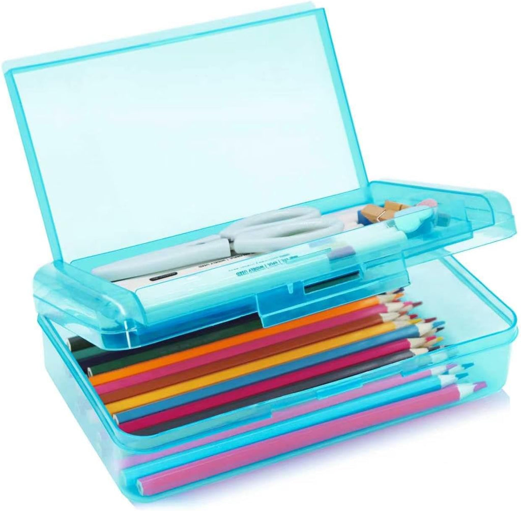 Double Layer Plastic Clear Hard Colored Pencil Box Case Pen Crayon Box | Cute Color Hard Clear Pen Case with