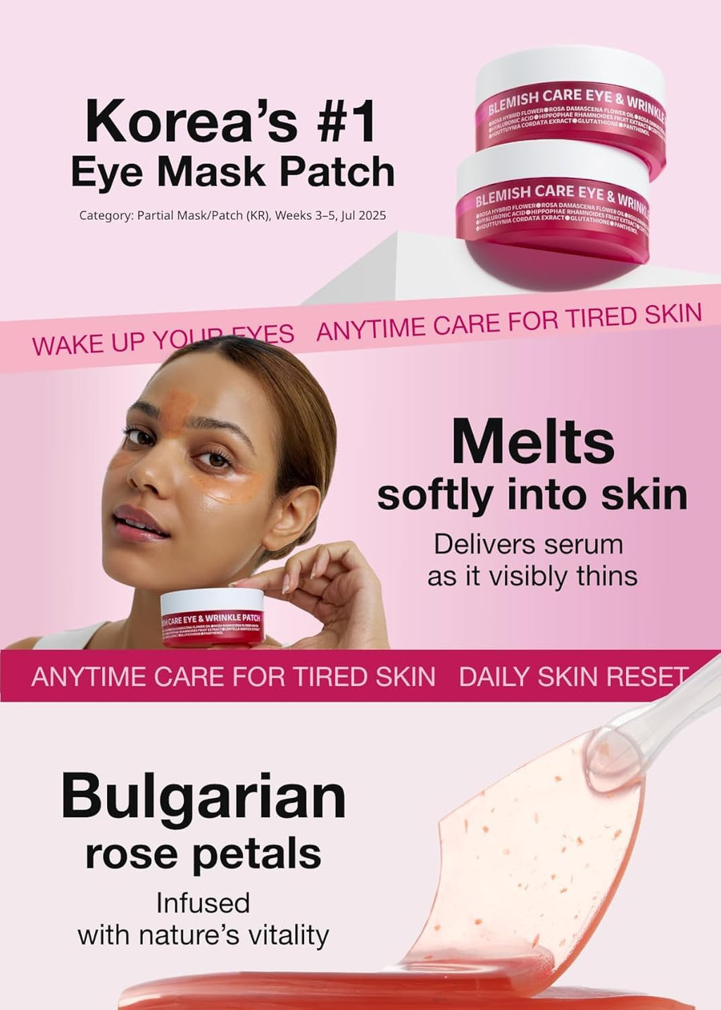 Blemish Care Eye Patches with Hyaluronic Acid, 90 Count | Dark Circles, Puffiness, Forehead & Smile Lines, Bulgarian