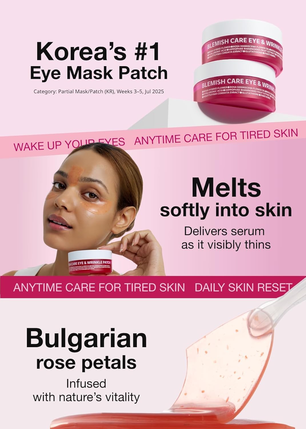Blemish Care Eye Patches with Hyaluronic Acid, 90 Count | Dark Circles, Puffiness, Forehead & Smile Lines, Bulgarian