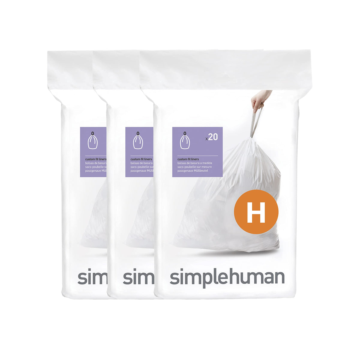 Code H 60 Count Custom Fit Liners, Drawstring Kitchen Trash Bags, One-by-One Mess-Free Dispense, Extra Thick & Double