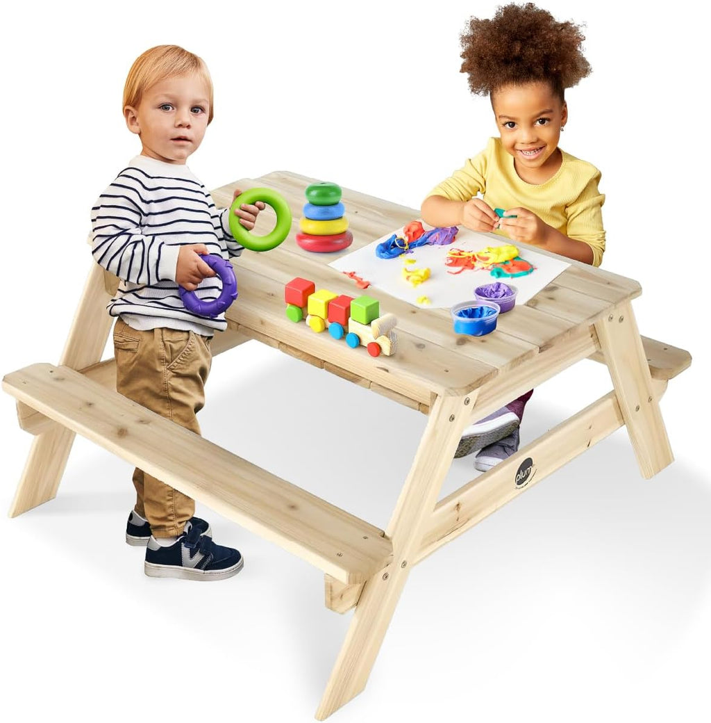 Surfside Wooden Sand and Water Picnic Table - Sensory Table Activity for Kids, Toddler Summer Outdoor Toys, Sturdy