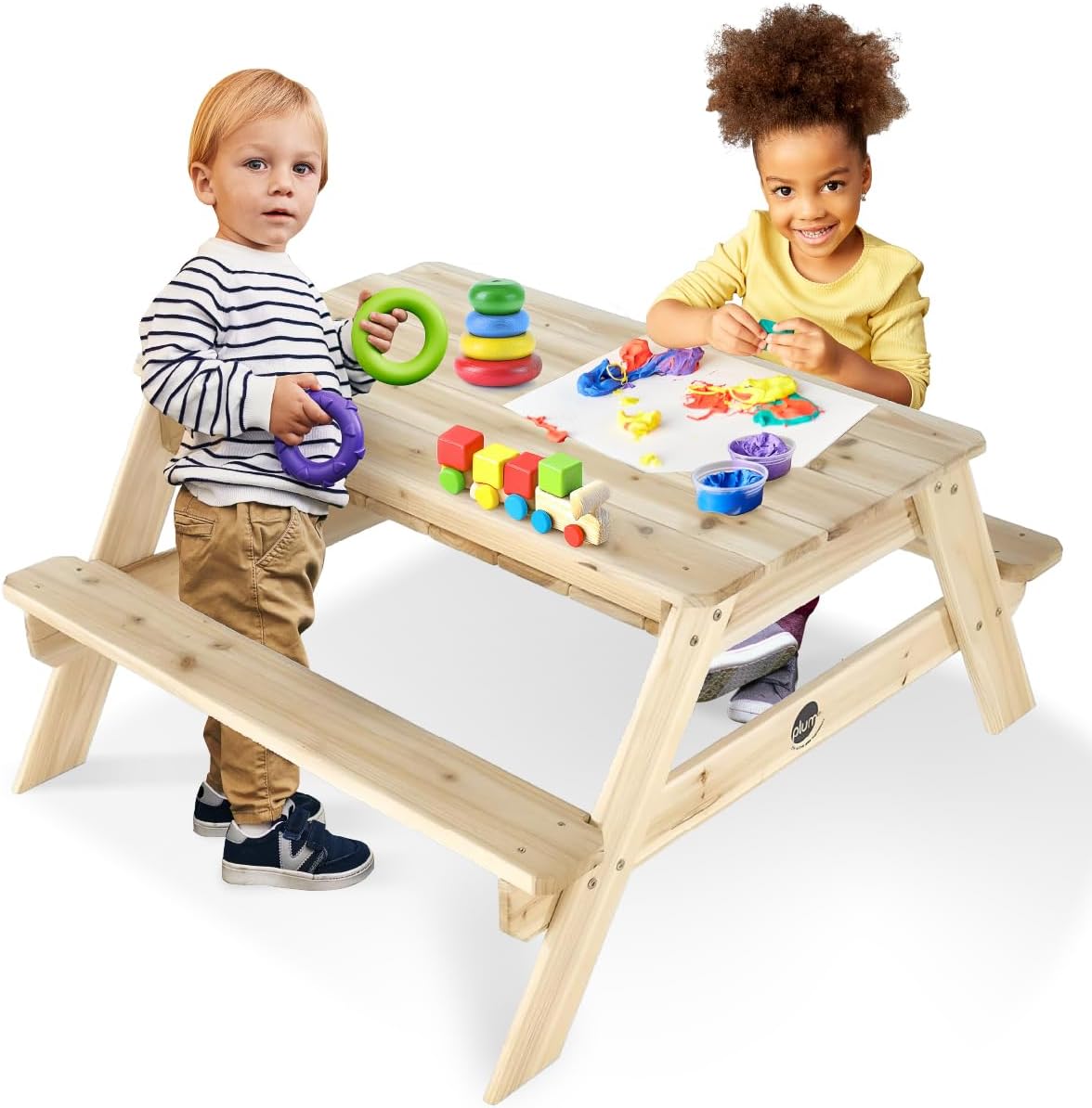 Surfside Wooden Sand and Water Picnic Table - Sensory Table Activity for Kids, Toddler Summer Outdoor Toys, Sturdy