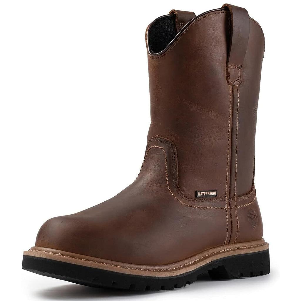 Men's Waterproof Wellington Work Boots,Soft Toe Brown,9.5
