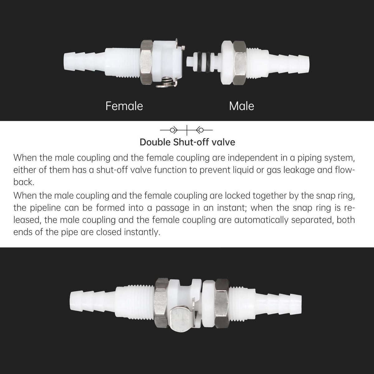 BBTUS 2Pcs 1/8" Plastic Panel Mounting Hose Barb Quick Connector Disconnect