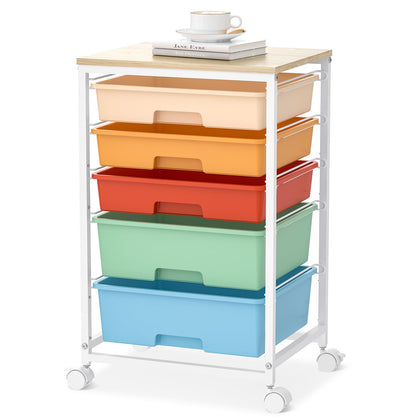 Utility Cart with Drawers,5 Drawers Storage Cart,Macaron