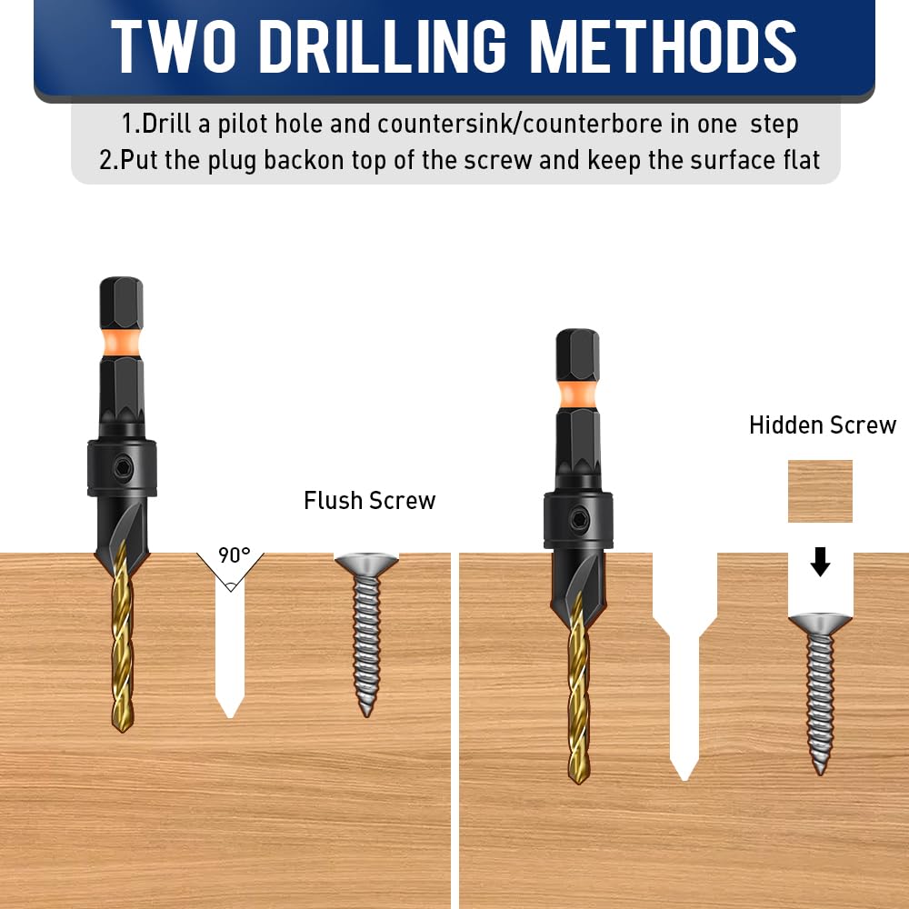 shengbenhao #4 Countersink Drill Bit Set for Wood 12Pcs Adjustable