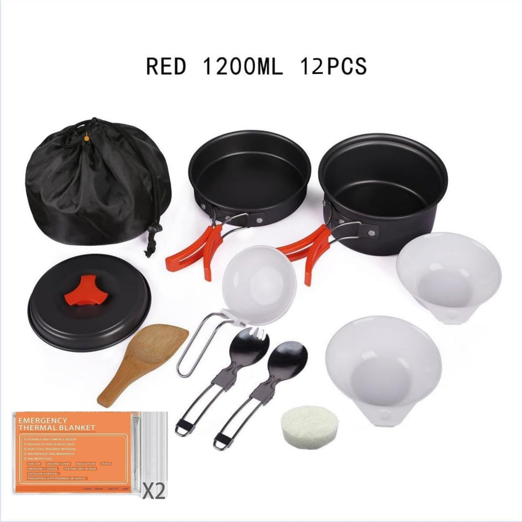 12-Piece Lightweight Camping Cookware Set – Nonstick Pot, Pan & Utensils for Backpacking & Hiking – Portable Mess Kit