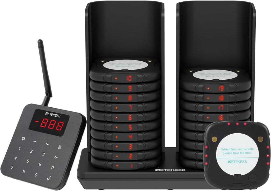 TD186 Restaurant Pager System, 600M Anti-tip Pagers, 20 Buzzers
