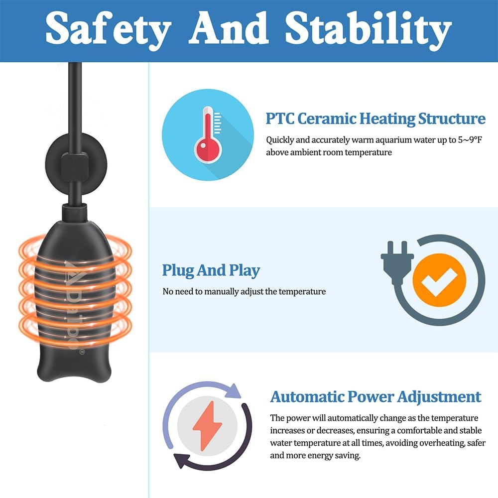 Super Mini Aquarium Heater 6 Watts Small Fish Tank Flat Heater 6W with Free Thermometer Strip Submersible Slim Betta