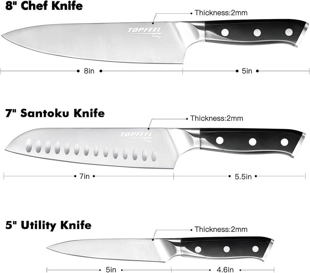 3PCS Chef Knife Set, German High Carbon Steel