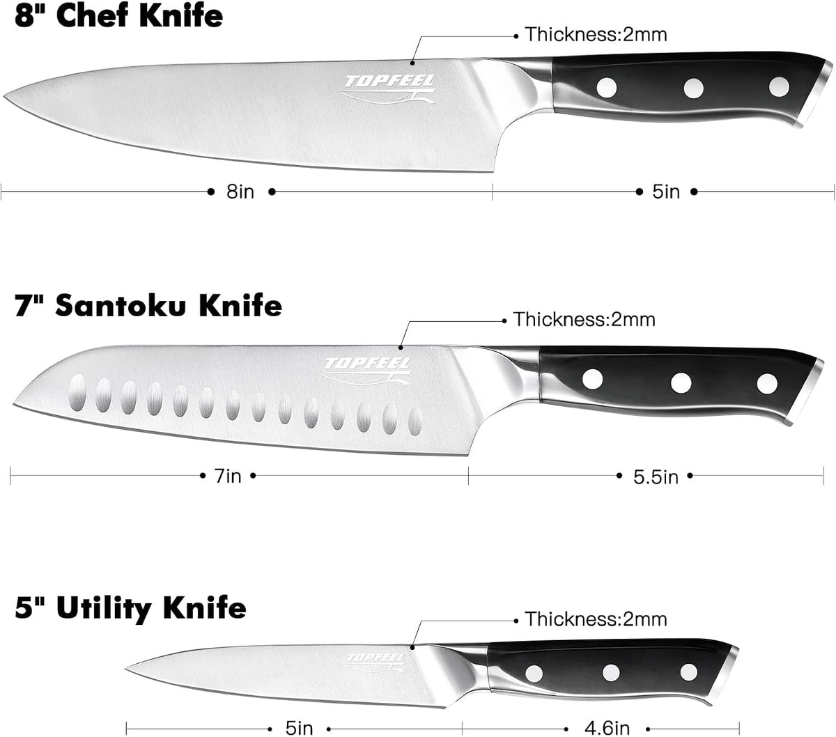 3PCS Chef Knife Set, German High Carbon Steel
