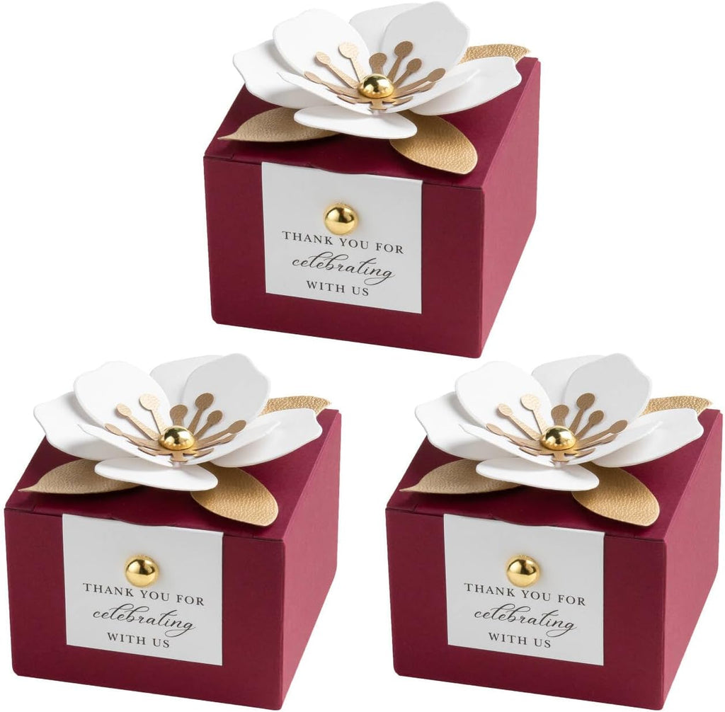 20 PCS Small Favor Boxes, Burgundy Candy Boxes 2.55x2.55x1.77