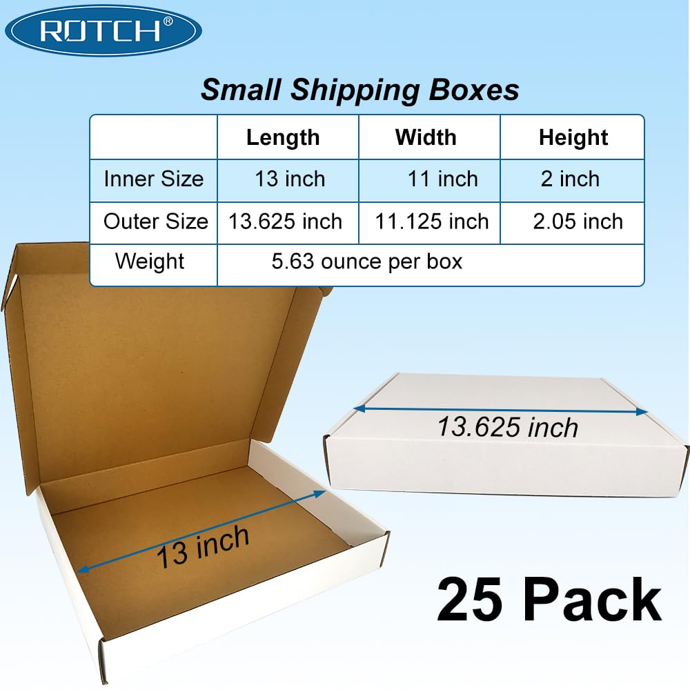 13x11x2'' Small Shipping Boxes, 25 Pack White, Corrugated Cardboard Mailers for Small Business (M13112-25-W)