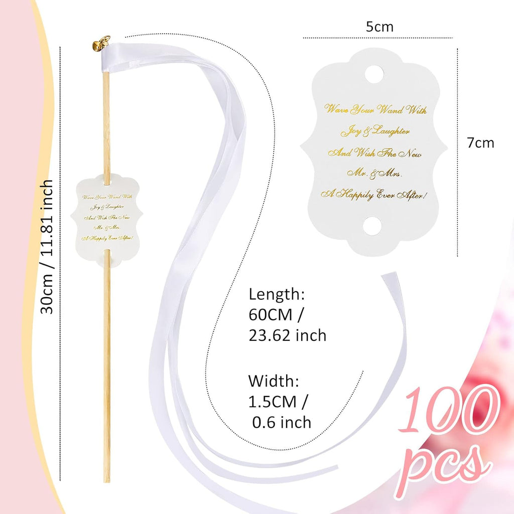 100 Sets Wedding Send Off Wands with Bells Bulk, White