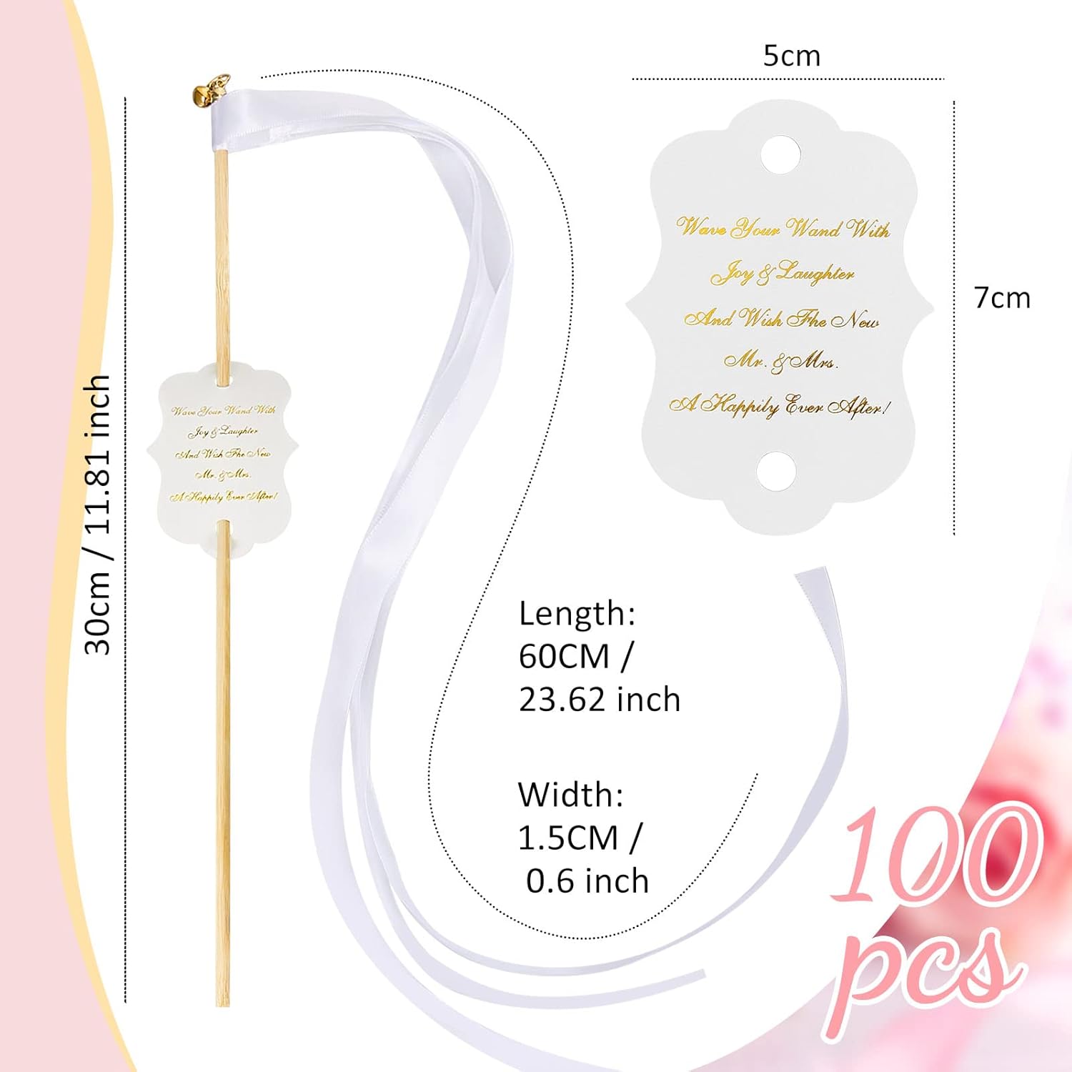 100 Sets Wedding Send Off Wands with Bells Bulk, White
