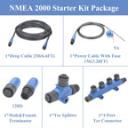 NMEA 2000 N2K Starter Kit Marine Grade Backbone Drop Cable T Connector 4 Port Tees Terminators Power Cable with Fuse for Lowrance Simrad B&G Navico Garmin Networks (Kit 2)