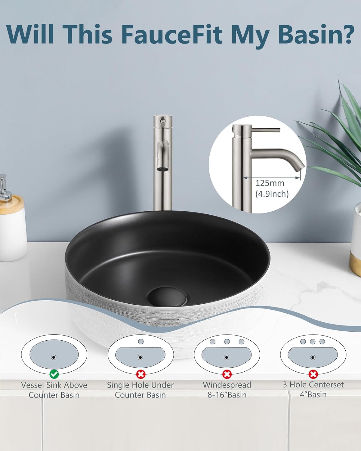 Brushed Nickel Vessel Sink Faucet Tall Bathroom Faucet
