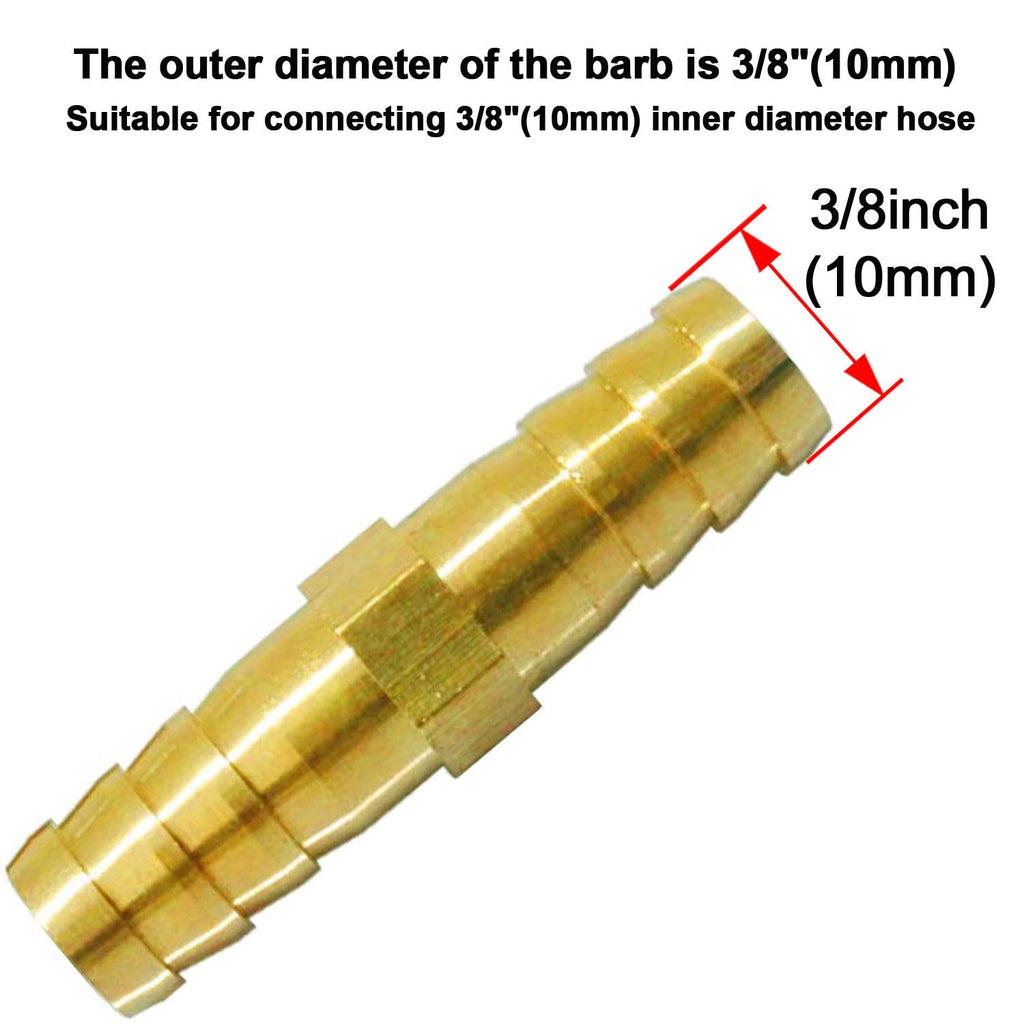 Da by 3 pcs 3/8"(10mm) Barb Splicer Mender Hose Brass Barb Fitting with 6 pcs Stainless Steel Pipe Clamps for Water/Fuel/Air