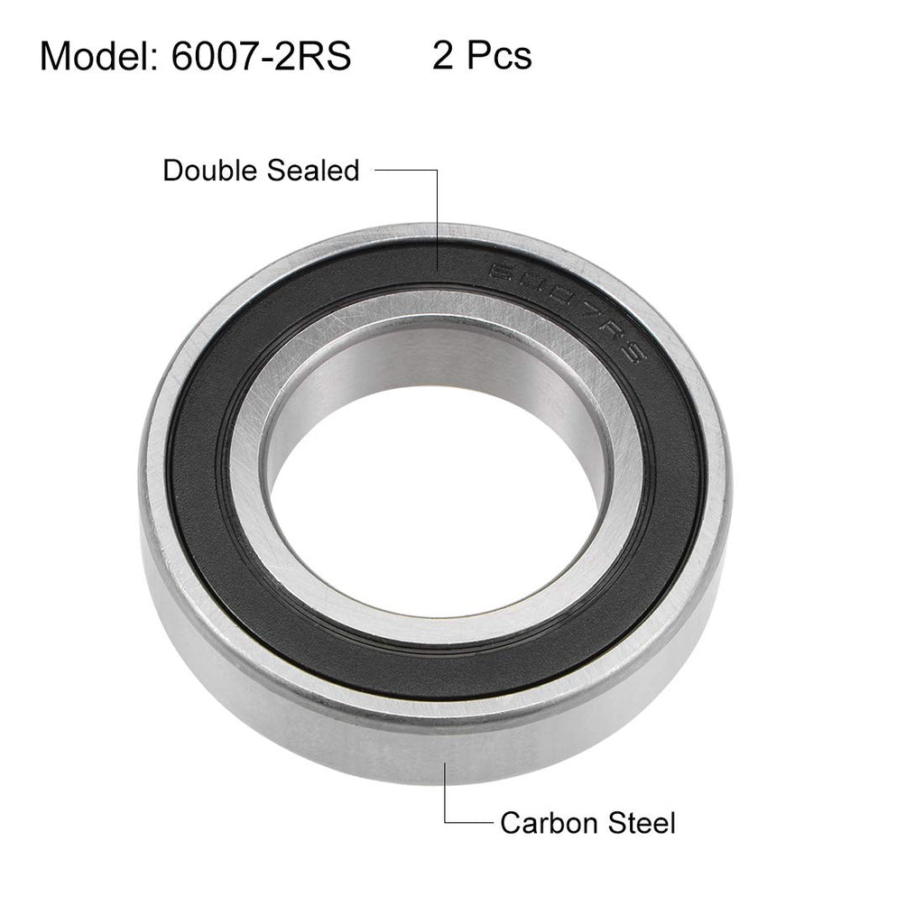 uxcell 6007-2RS Deep Groove Ball Bearings Z2 35mm X 62mm X 14mm Double Shielded Carbon Steel 2pcs