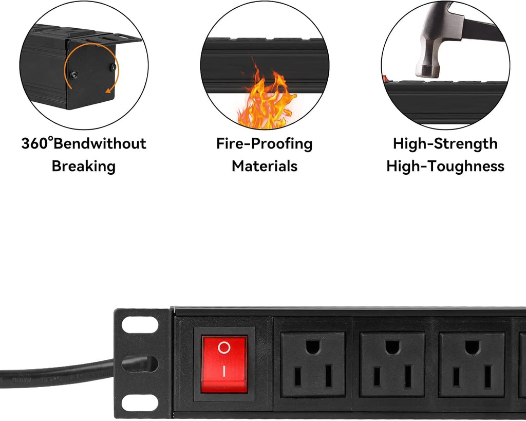 Power Strip Surge Protector Rack-Mount PDU, 12-Outlet Power Strip with Switch, Metal Mountable Heavy Duty for Server