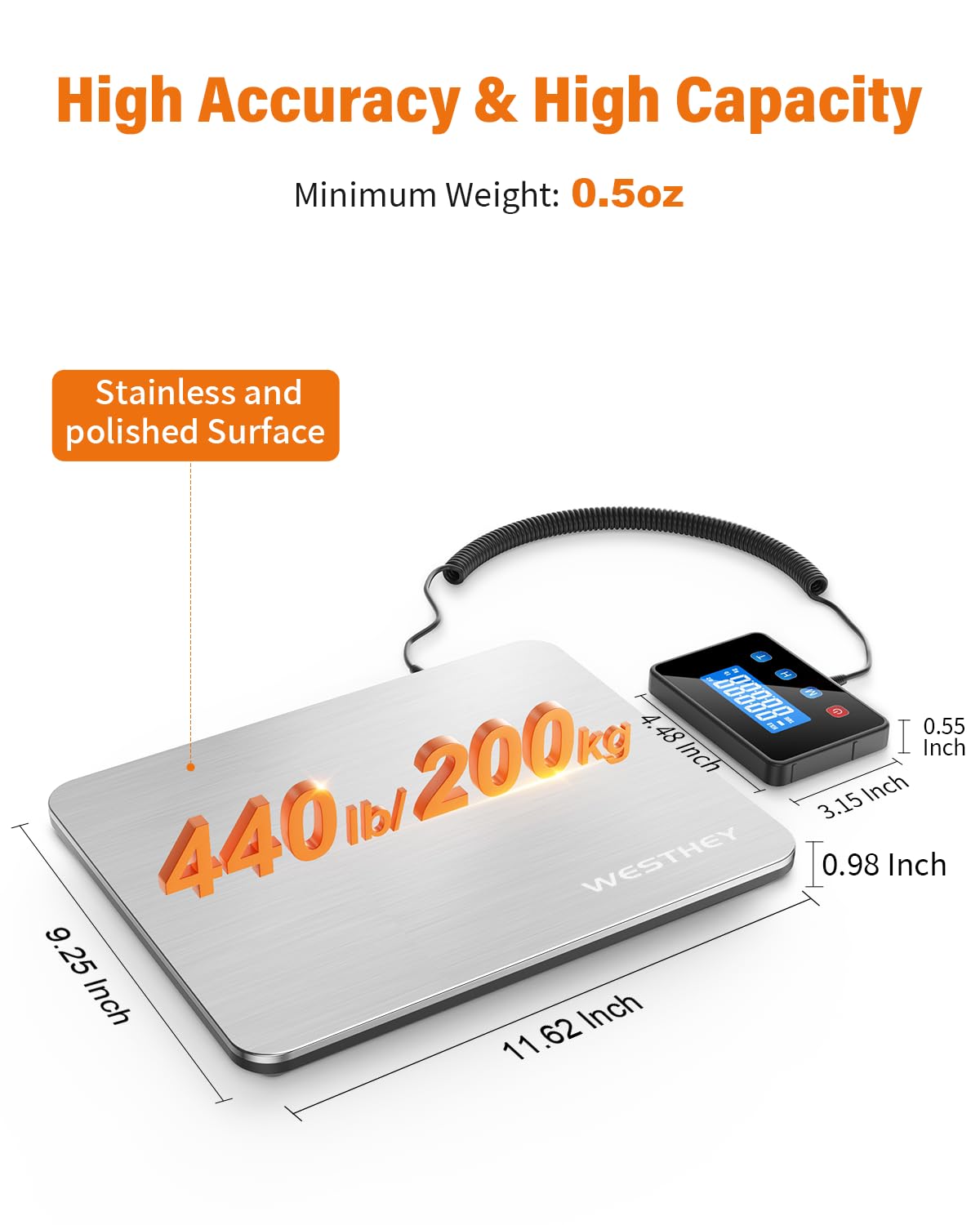 Shipping Scale, 0.5oz-440lb Digital Postal Scale for Packages | High Accuracy for Packages, Mail, Luggage, Pet, Food