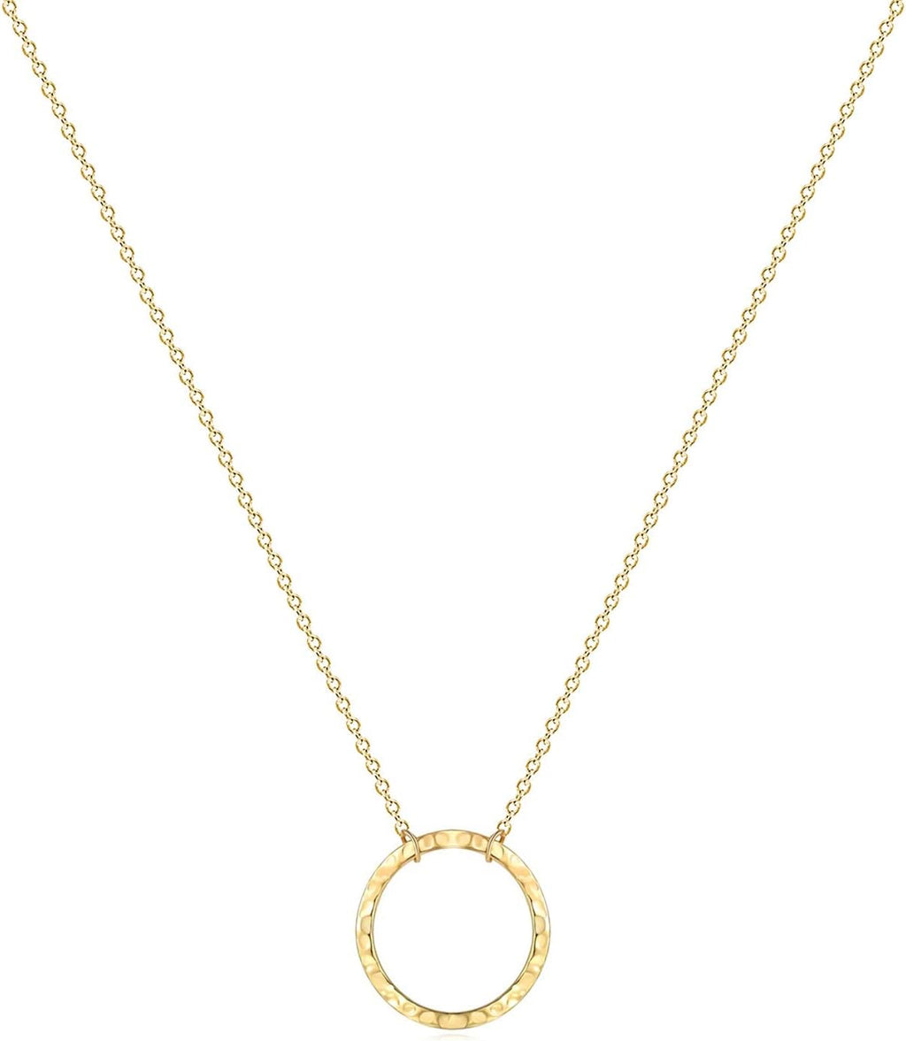 Pendant Necklace Gold Choker Layered Coin Open Karma Circle Full New Crescent Moon 14K Gold Plated Dainty Simple Moon
