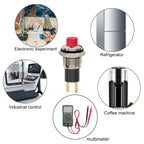 DIYhz Push Button Switch, Self-Locking Mini Switches Latching 10mm Round DC24V 0.5A Black Cap 5PCS